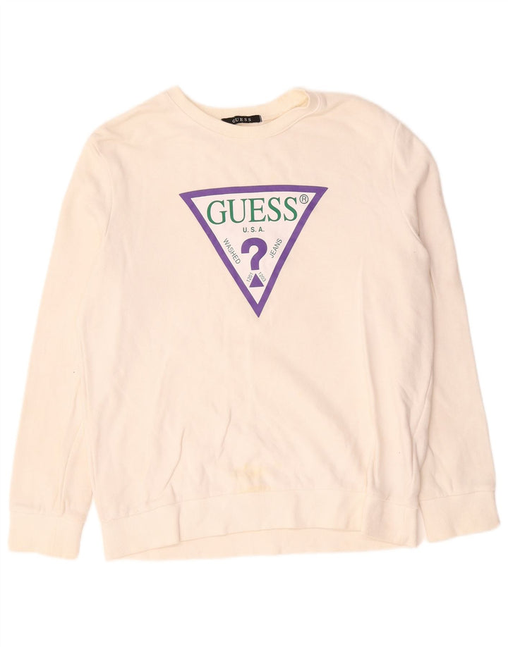 Guess Graphic Sweatshirt Jumper UK 14 Medium Off White Bomuld