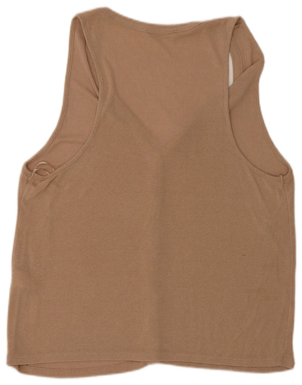 Zara Dame Ærmeløs Cardigan Top UK 14 Stor Beige Viscose