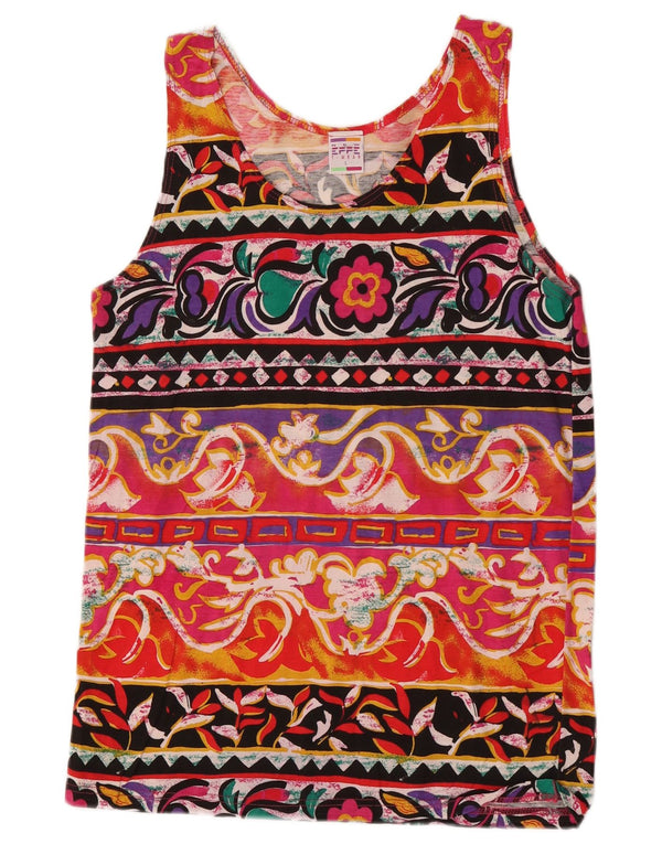 Vintage Damevest Top UK 14 Large Multicolored Floral Bomuld Retro