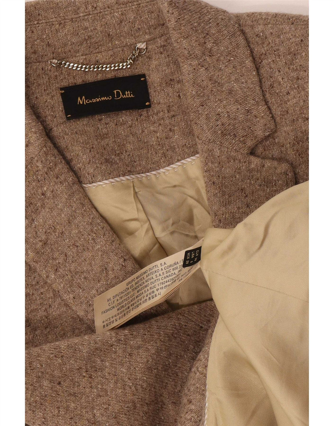 Massimo Dutti Dame 2 Button Blazer Jacket EU 38 Small Beige Flecked Wool