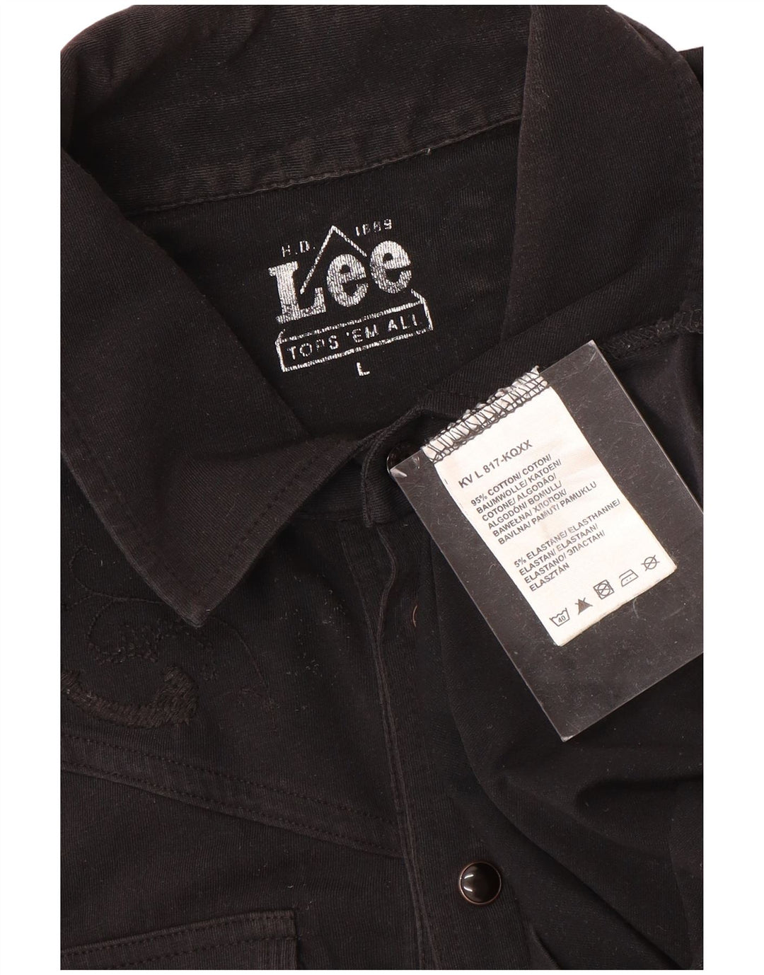 Lee Dame Polo Shirt UK 16 Stor Sort Bomuld