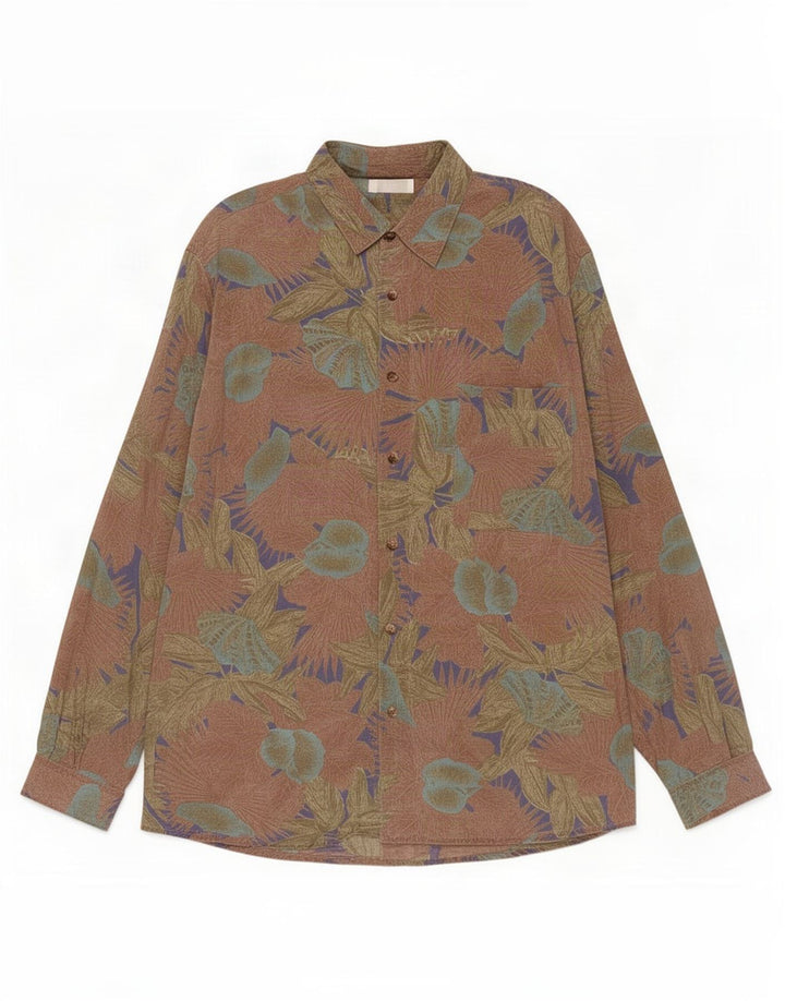 Vintage herreskjorte stor brun blomsterviscose