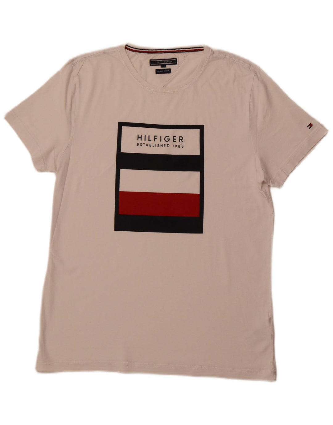 TOMMY HILFIGER Herre grafisk T-shirt Top Stor hvid bomuld