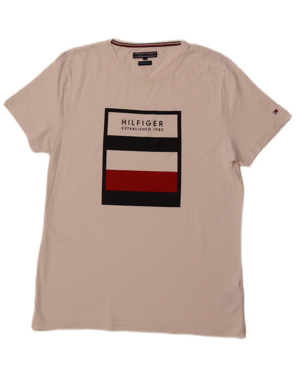 TOMMY HILFIGER Herre grafisk T-shirt Top Stor hvid bomuld