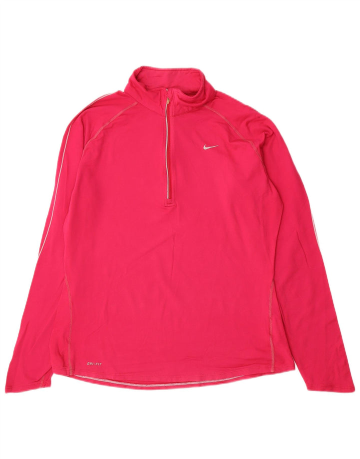 Nike Dame Dri Fit Pullover med lynlås-hals Træningsdragt Top UK 16 Stor Pink Nylon