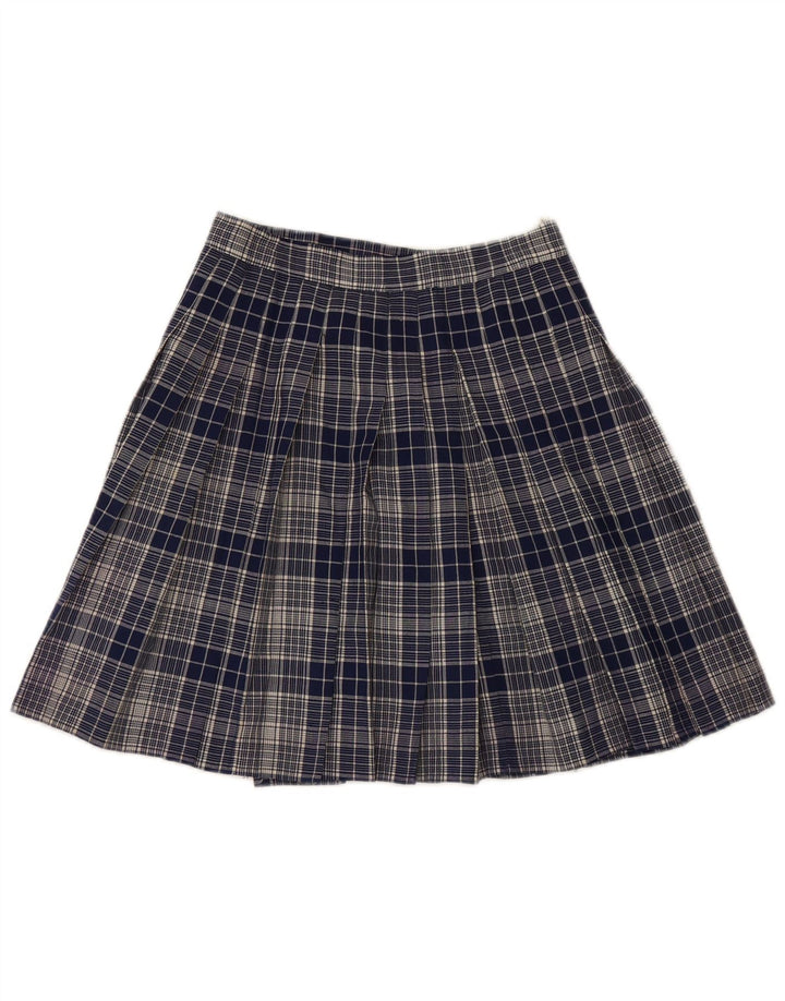 Vintage Kvinder Wrap Nederdel Small W26 Navy Blue Check