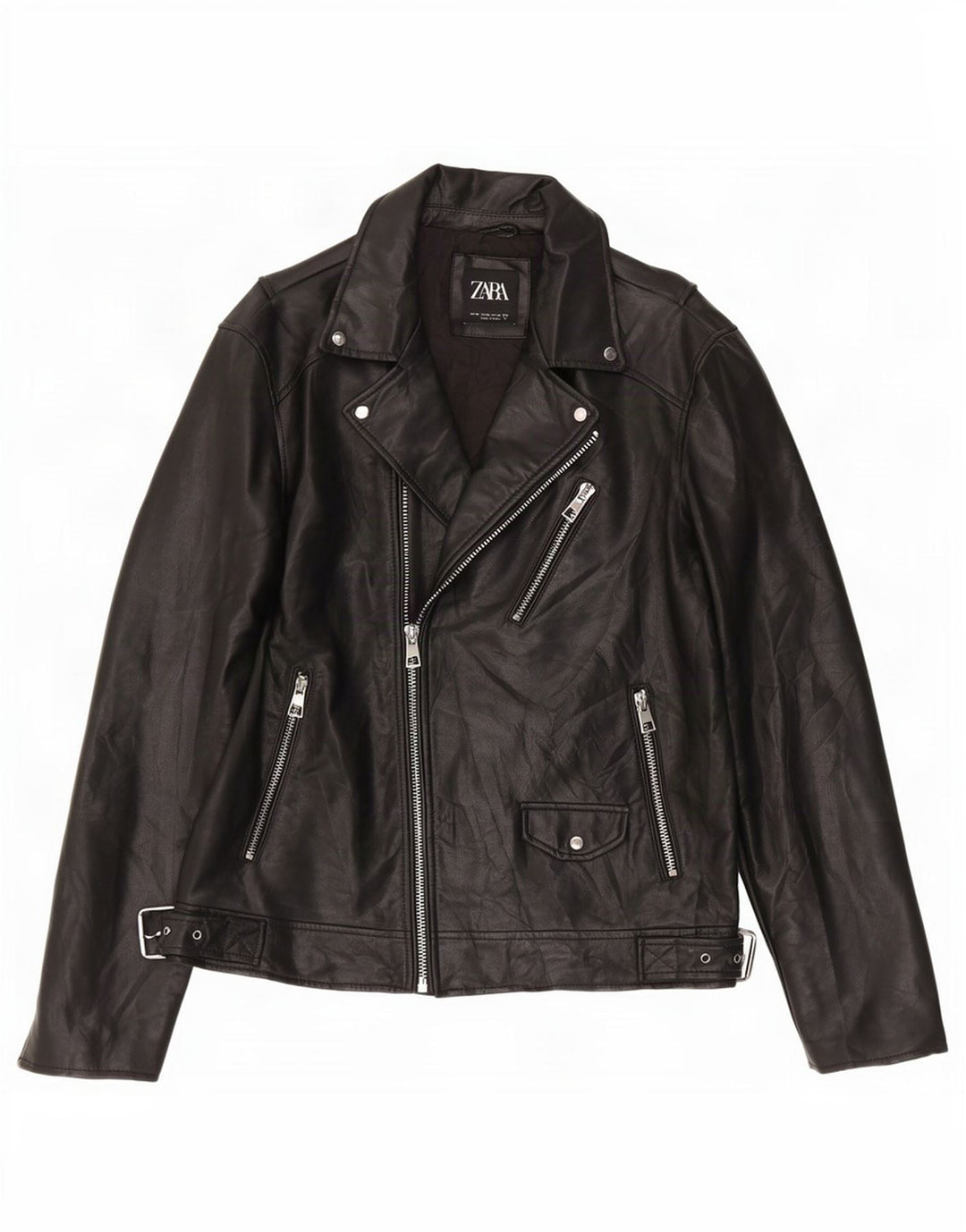 Zara Herre Biker-jakke i imiteret læder UK 42 XL Sort polyurethan
