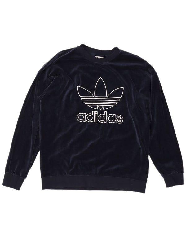 ADIDAS Dame Oversized Grafisk Sweatshirt Jumper UK 12 Medium Navy Blue