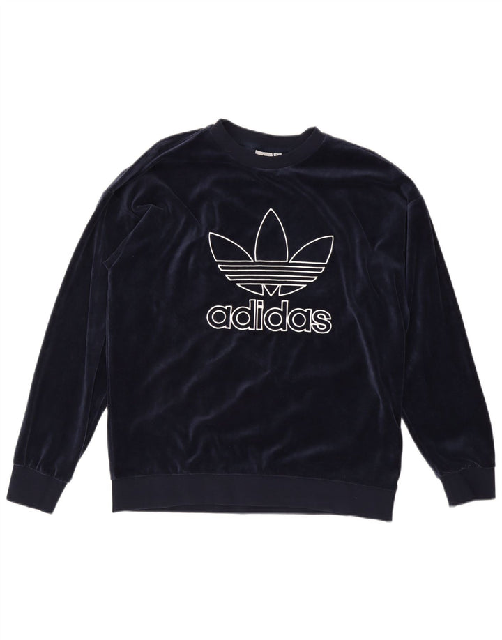 ADIDAS Dame Oversized Grafisk Sweatshirt Jumper UK 12 Medium Navy Blue
