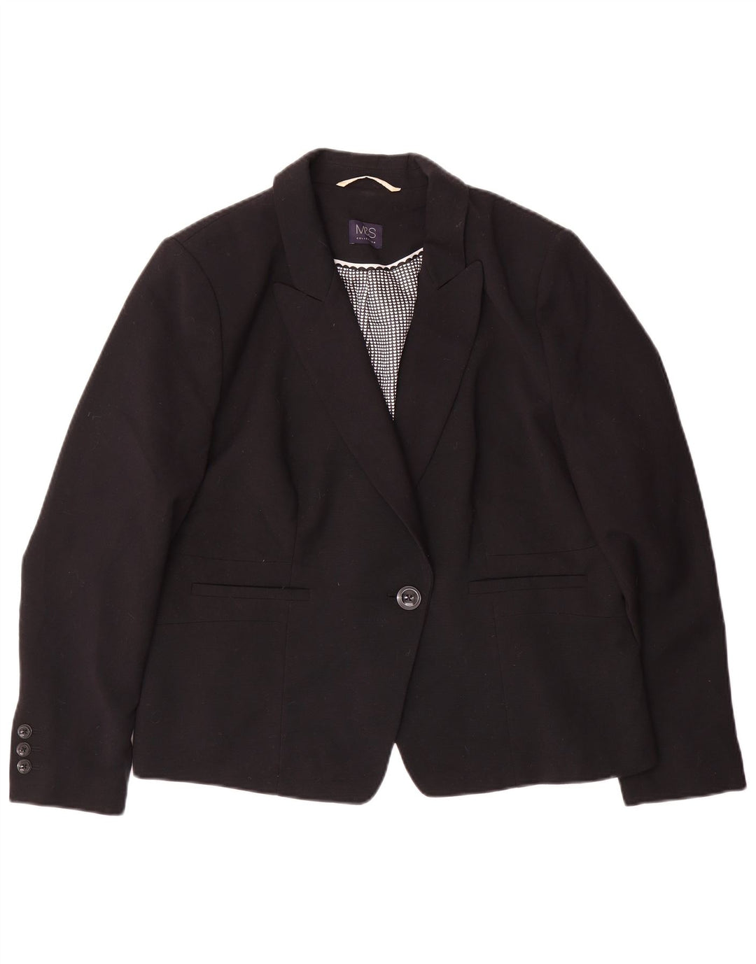 Marks & Spencer Dame 1 Knap Blazer Jakke UK 20 2XL Sort Polyester