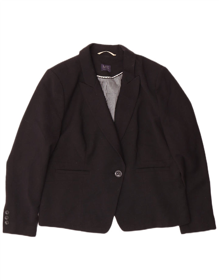 Marks & Spencer Dame 1 Knap Blazer Jakke UK 20 2XL Sort Polyester