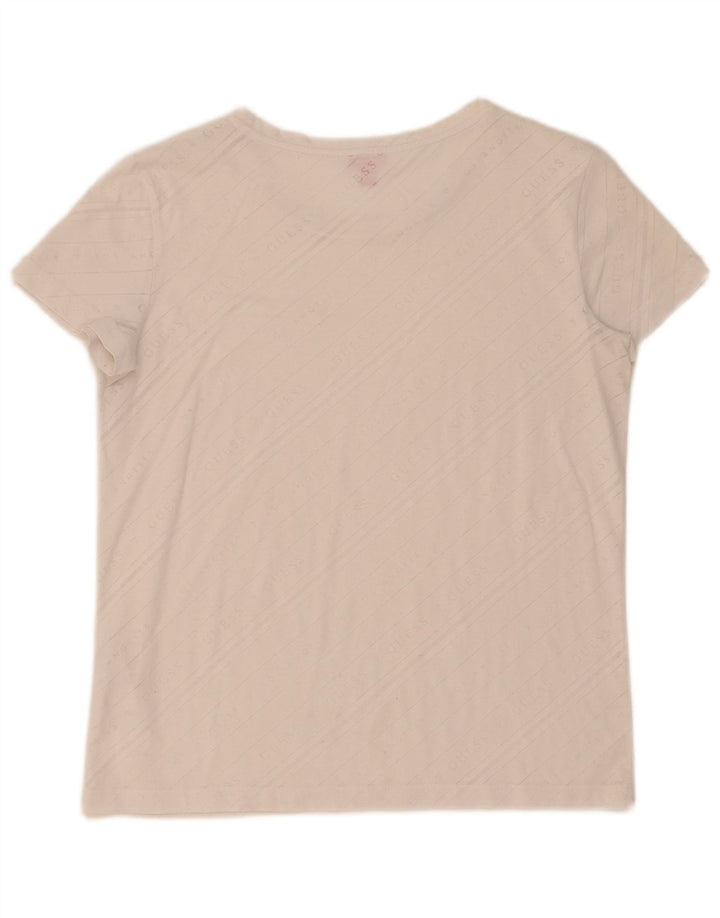 Guess Graphic T-Shirt Top UK 10 Small Off White