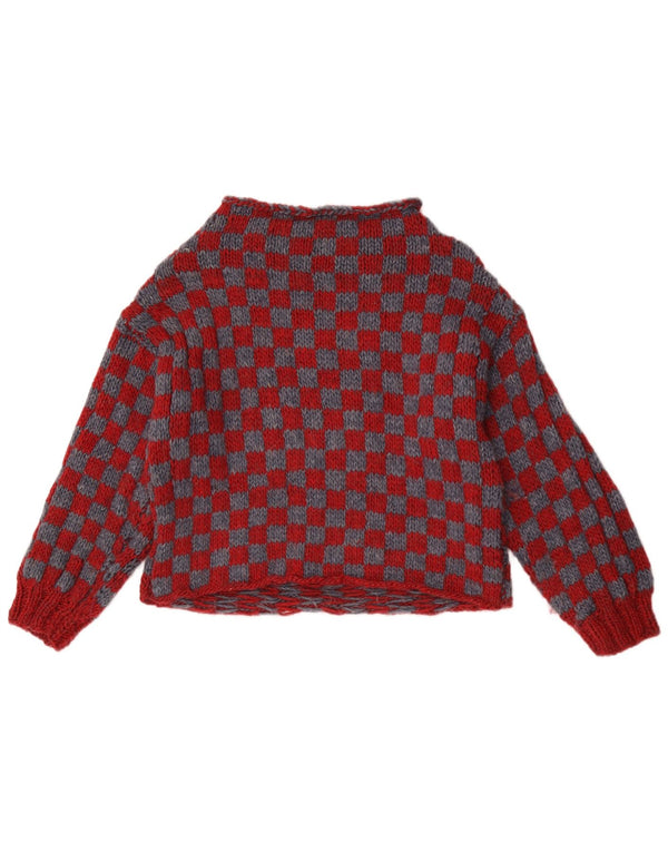 Vintage Dame Boat Neck Jumper Sweater UK 14 Medium Burgundy Geometric