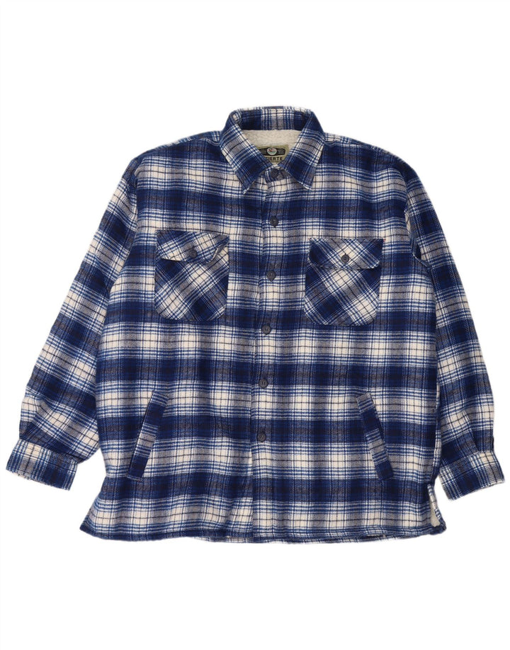 Vintage herre skovhugger flannel skjorte stor blå ternet akryl