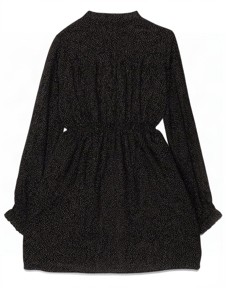 Zara Womens Front Tie Shirt Dress UK 14 Medium Black Spotted