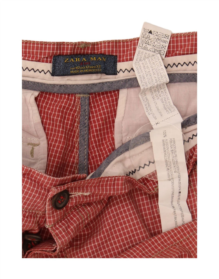 Zara Chino Shorts til mænd EU 42 Large W32 Rød ternet bomuld