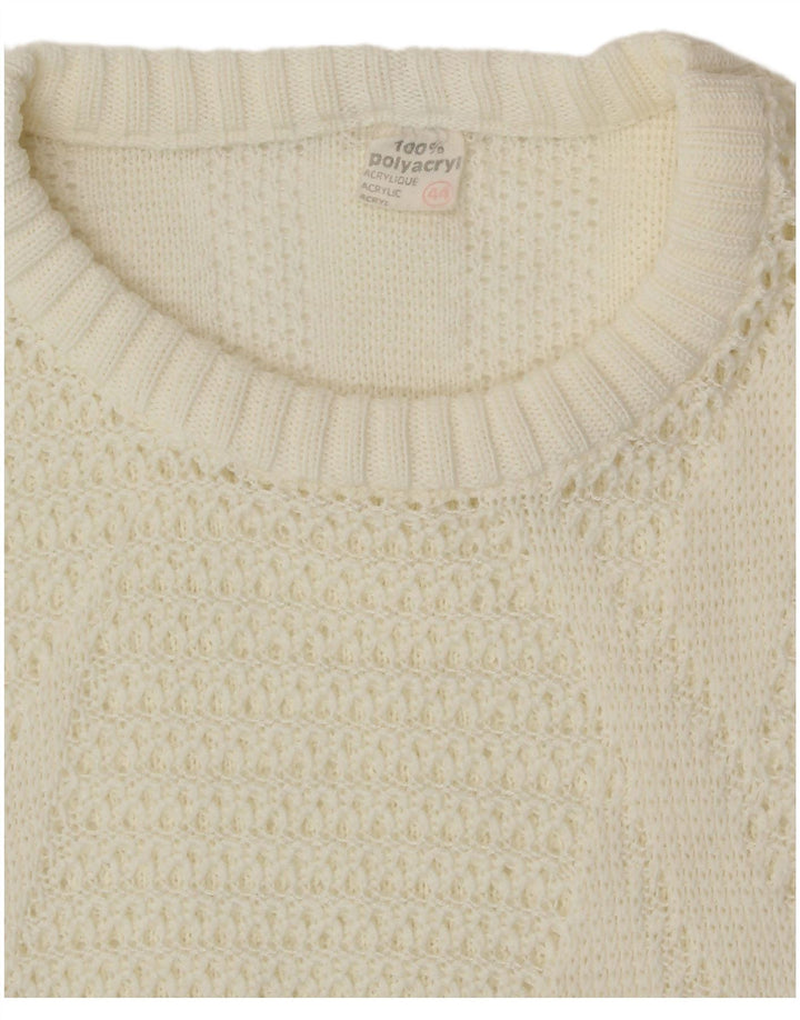 VINTAGE Dame sweater med rund hals IT 44 Medium Off White Akryl