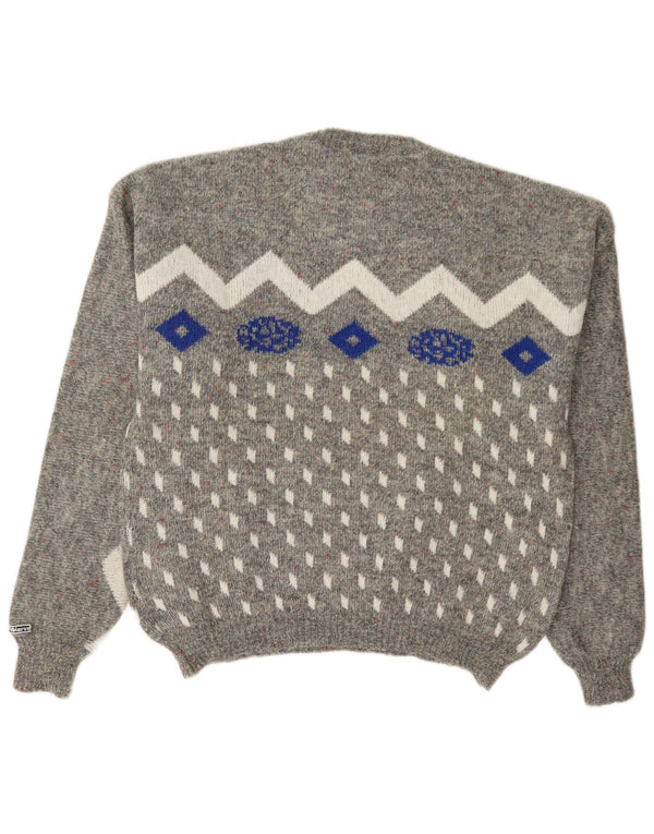 Vintage Dame sweater med rund hals IT 54 3XL Grå Geometric