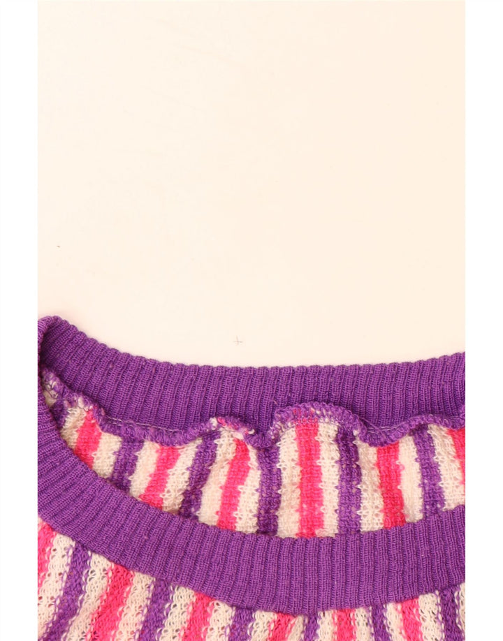 VINTAGE Dame Boat Neck Jumper Sweater UK 14 Stor Flerfarvet Stribet