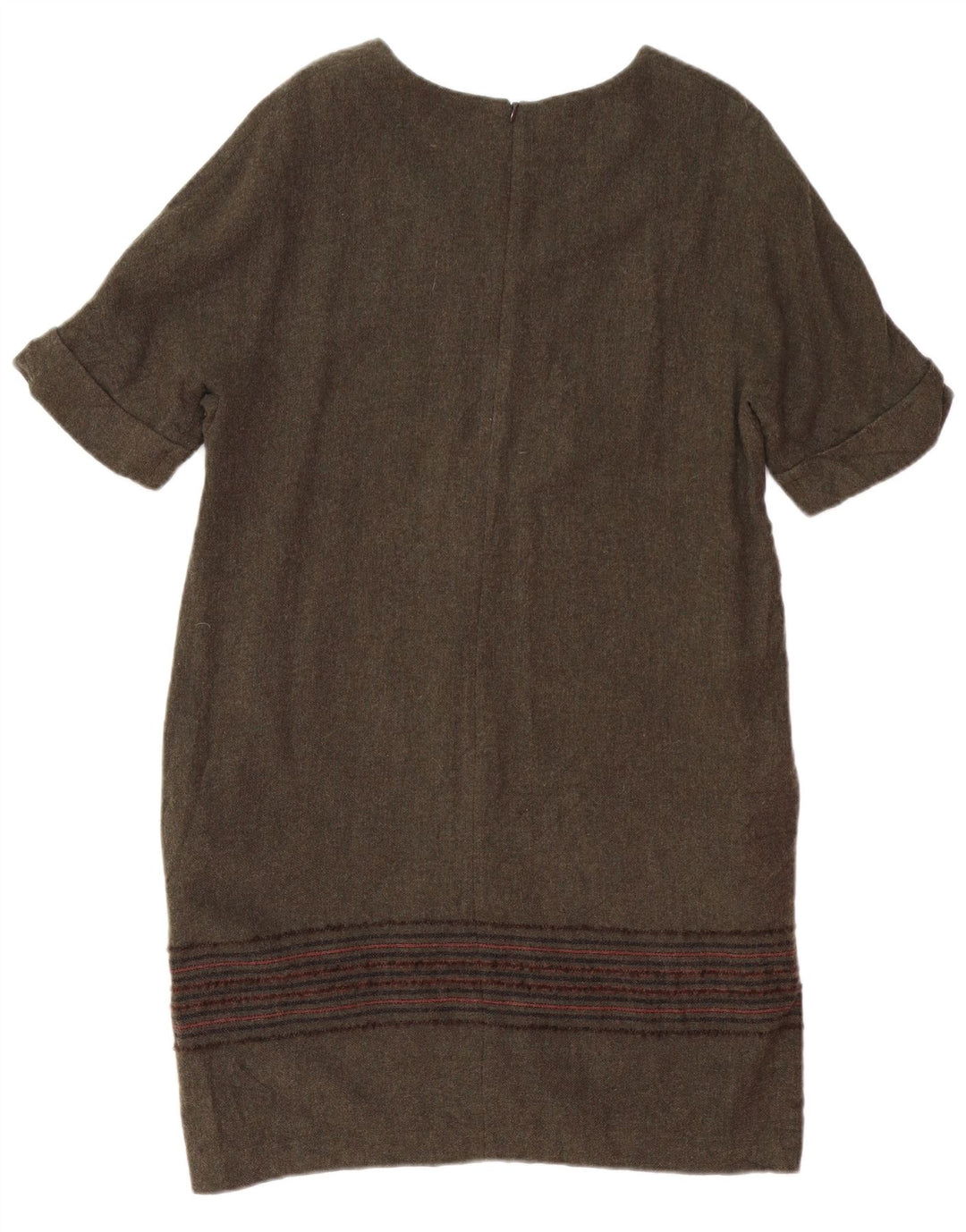 MASSIMO DUTTI Dame Shift Dress UK 14 Stor Khaki Stribet Uld