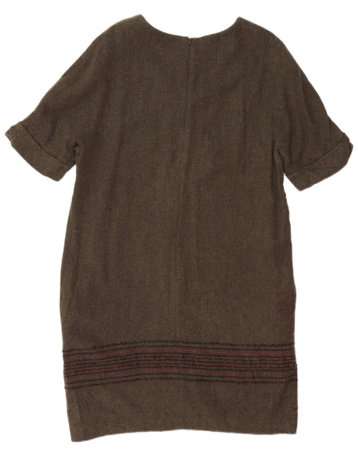MASSIMO DUTTI Dame Shift Dress UK 14 Stor Khaki Stribet Uld