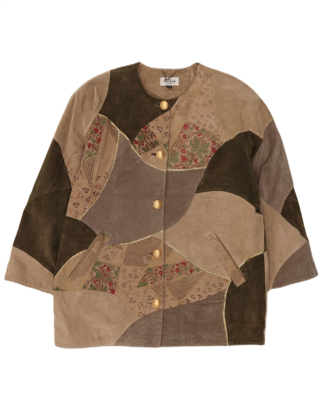 Fair Lady Dame Oversized Overfrakke UK 16 Large Beige Patchwork Læder