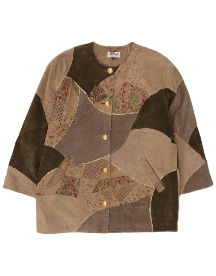 Fair Lady Dame Oversized Overfrakke UK 16 Large Beige Patchwork Læder