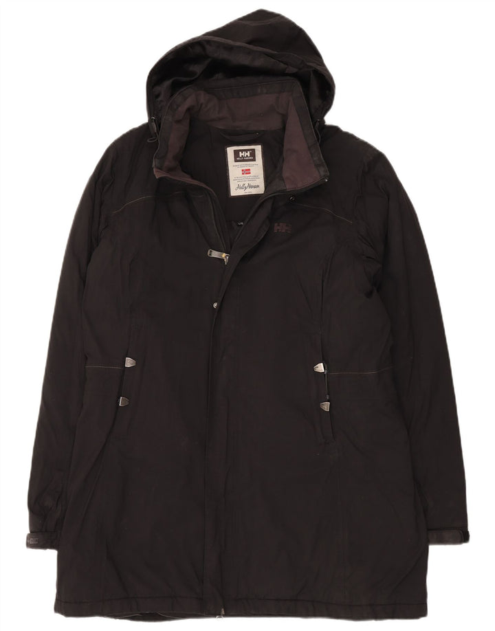 HELLY HANSEN Dame Hooded Windbreaker Coat UK 16 Large Black Polyamide
