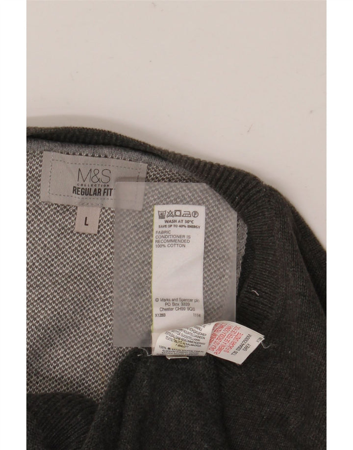 Marks & Spencer Herre Regular Fit V-hals sweater Stor grå bomuld