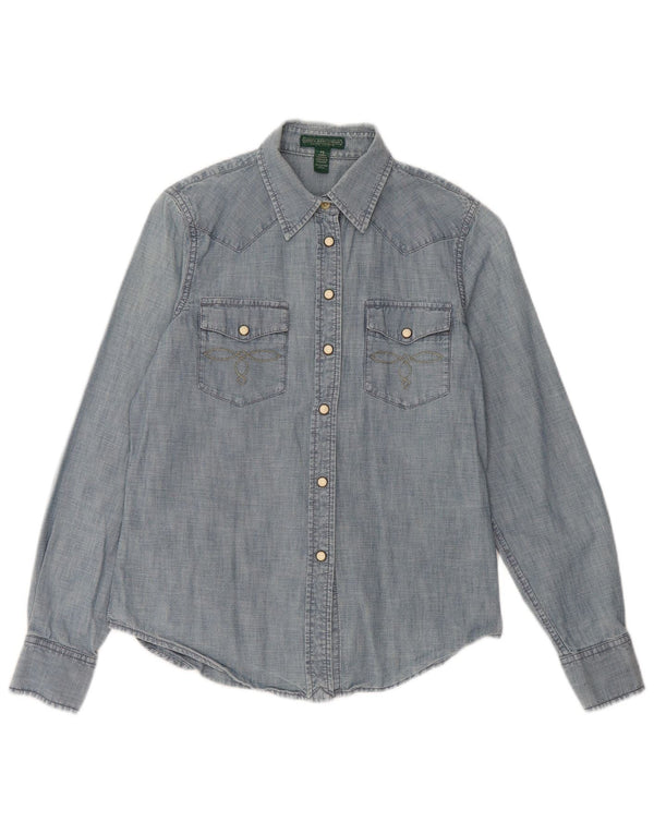 Ralph Lauren Dame Petite Denim Shirt UK 10 Small Blue Cotton