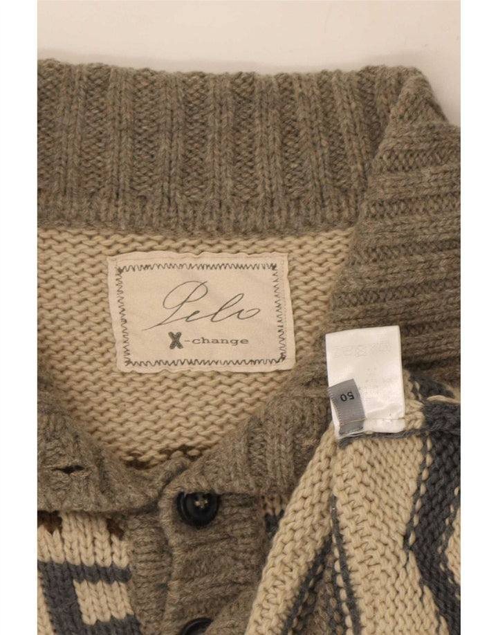 Vintage Herre Button Neck Jumper Sweater IT 50 Medium Grey Fair Isle