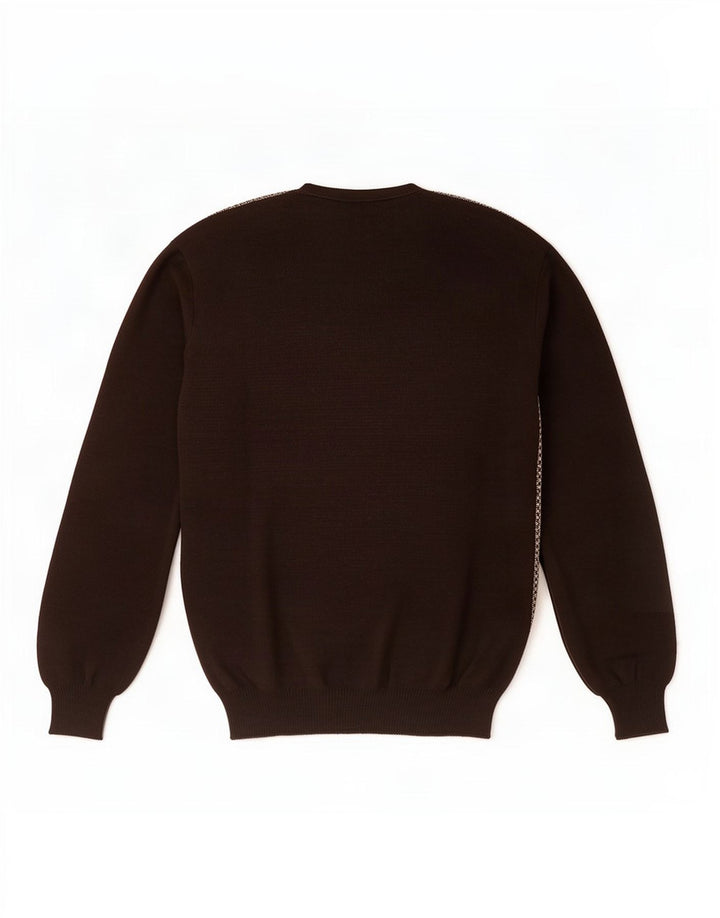 Vintage Herre V-hals sweater Medium Brun Colourblock
