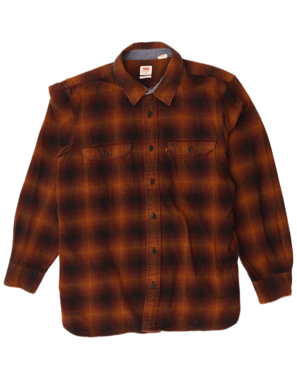 Levi's Mens Checked  Relaxed Fit Flannel Shirt Medium Brown Check Cotton