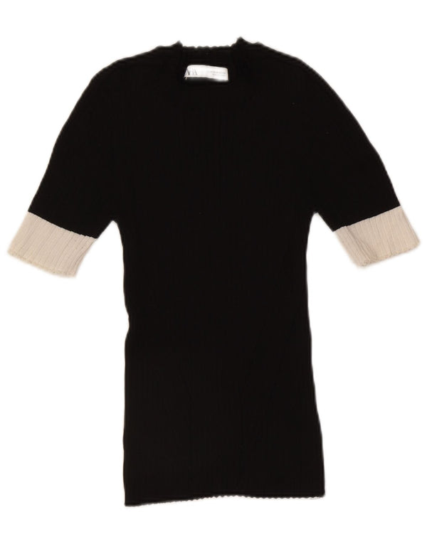Zara sweater med rund hals til kvinder UK 12 Medium Sort Colourblock