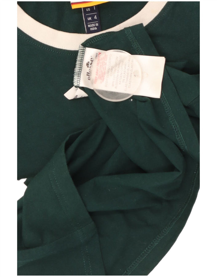 ELLESSE Dame Crop Grafisk T-Shirt Top UK 4 XS Grøn Bomuld