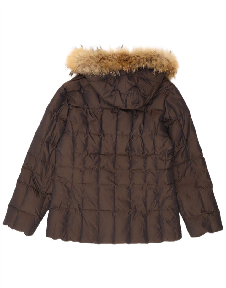 Postkort Dame hætte polstret jakke UK 12 medium brun polyamid