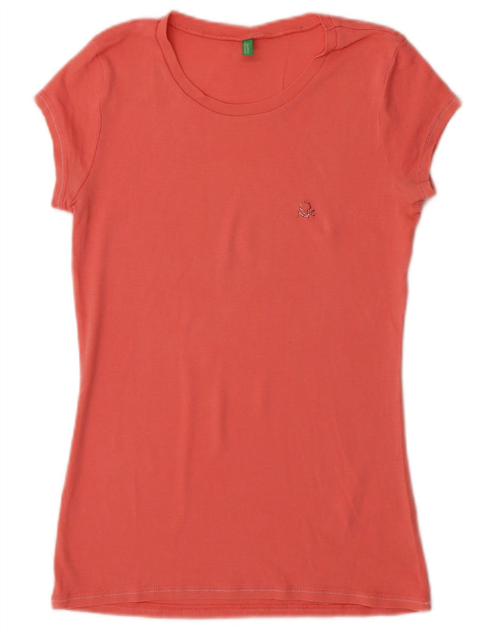 Benetton Dame T-Shirt Top UK 12 Medium Pink Bomuld