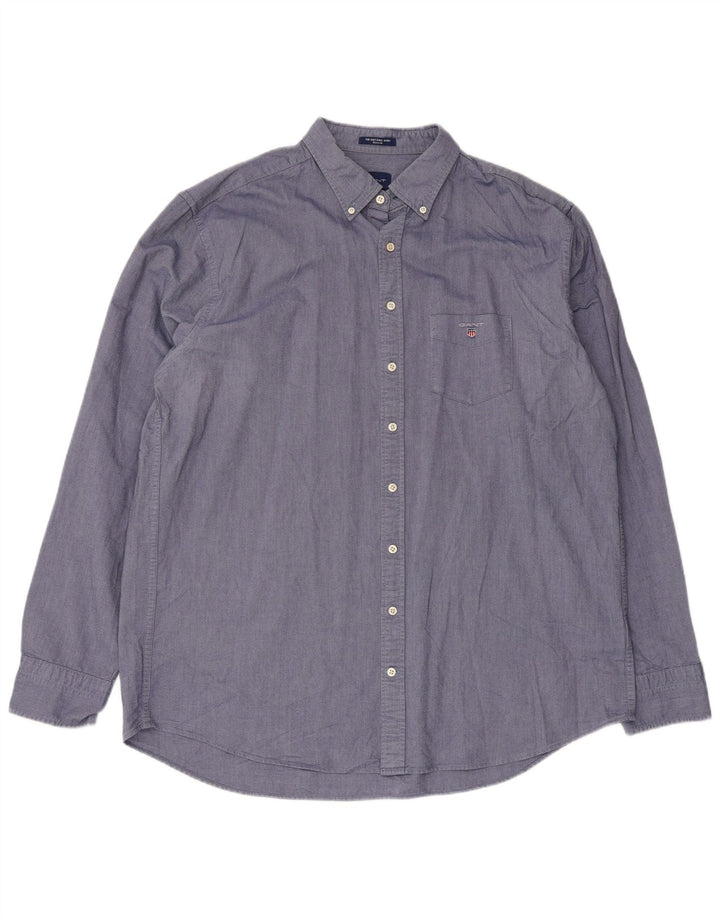 Gant Herre Regular Fit Skjorte Størrelse 45/46 18 2XL Blå Bomuld