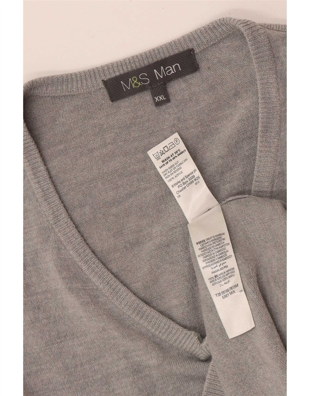 Marks & Spencer Herre V-hals sweater 2XL Grå Akryl