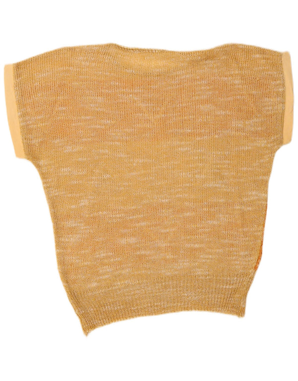 Vintage Dame Boat Neck Jumper Sweater UK 14 Medium Yellow Argyle/Diamond