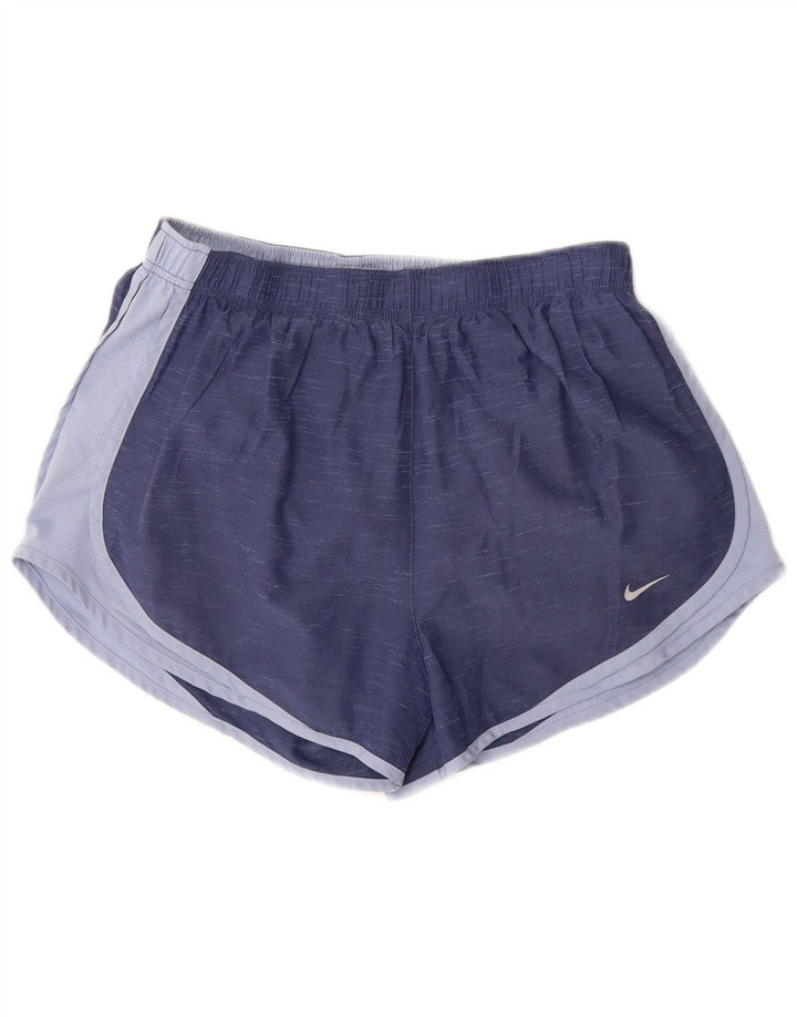 Nike Dame Dri Fit Sports Shorts UK 16 Large Blue Colourblock Polyester
