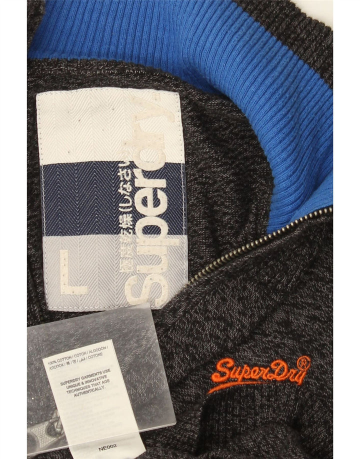 Superdry sweater med lynlås til mænd, stor grå flækket bomuld