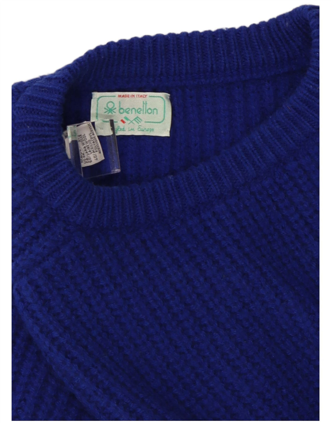 Benetton Herre Boat Neck Jumper Sweater IT 52 Stor Blå Uld