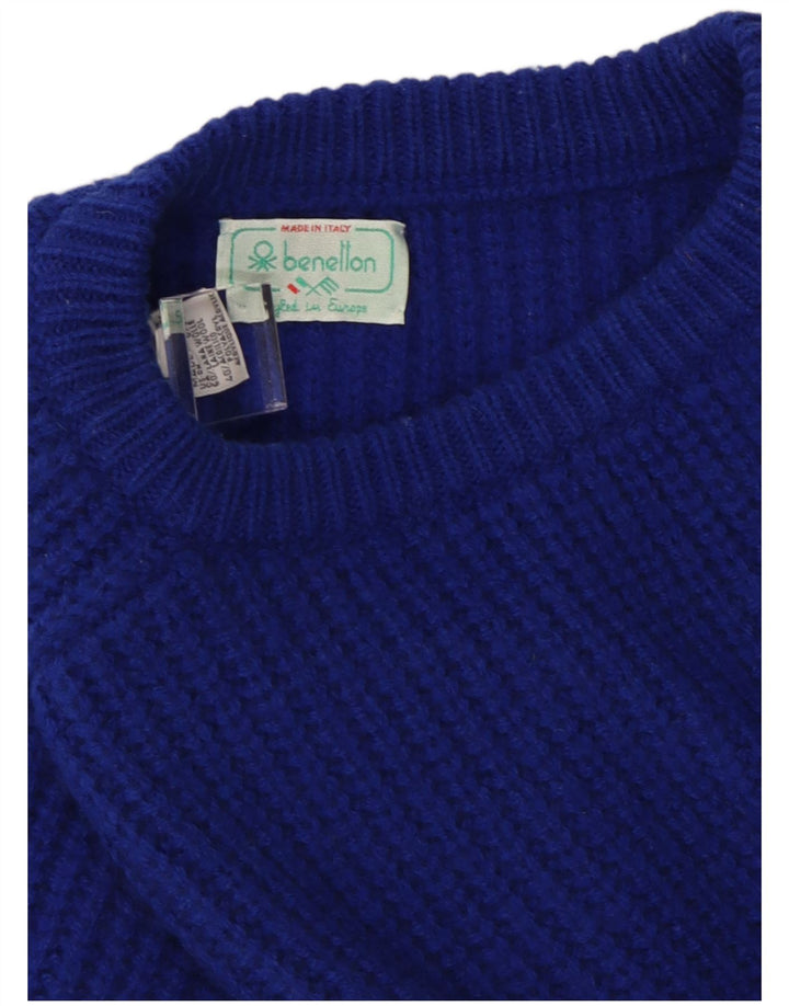 Benetton Herre Boat Neck Jumper Sweater IT 52 Stor Blå Uld
