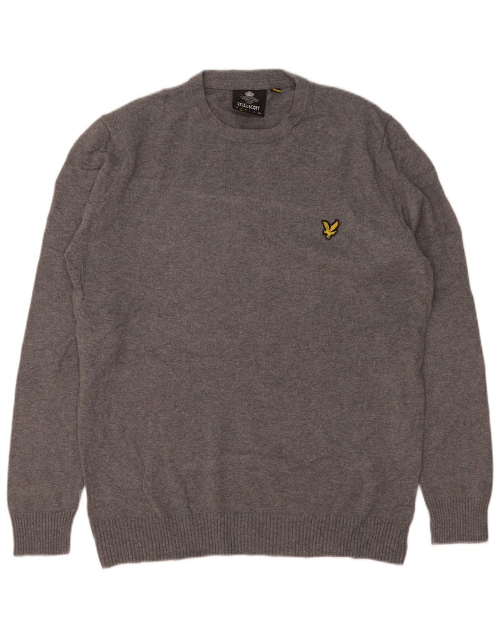 Lyle & Scott Herre sweater med rund hals, lille grå flækket bomuld