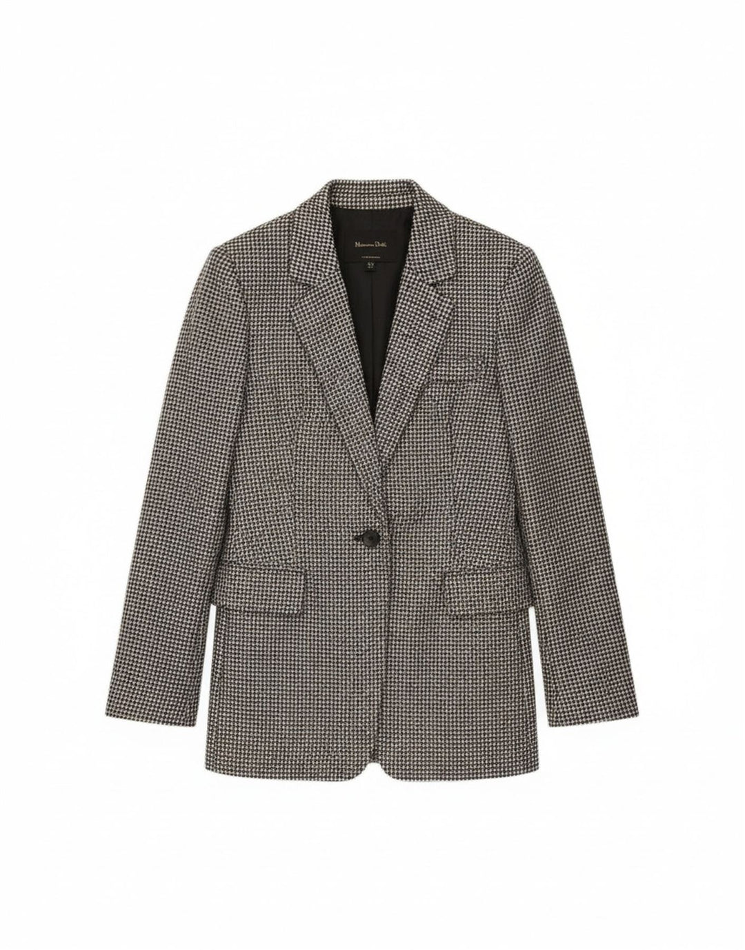 Massimo Dutti Dame 1-knaps blazerjakke EU 34 2XS Grå Houndstooth Uld