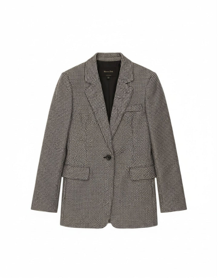 Massimo Dutti Dame 1-knaps blazerjakke EU 34 2XS Grå Houndstooth Uld