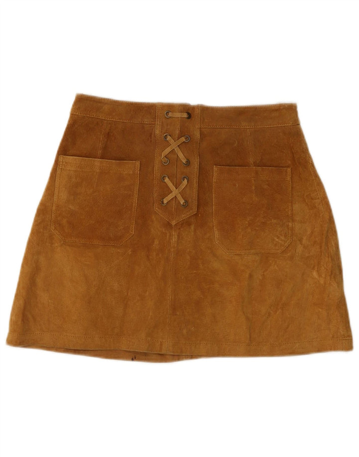 Stradivarius Dame Ruskind Mini Nederdel EU 38 Small W28 Beige Læder