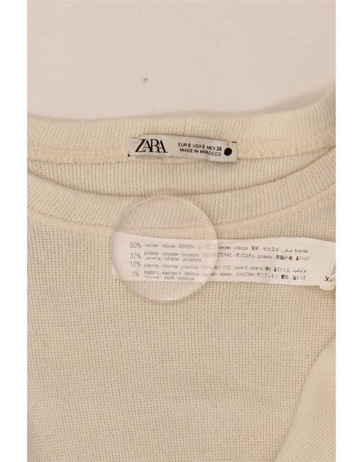 Zara Womens Crop Oversized Top Langærmet UK 10 Small White Viscose