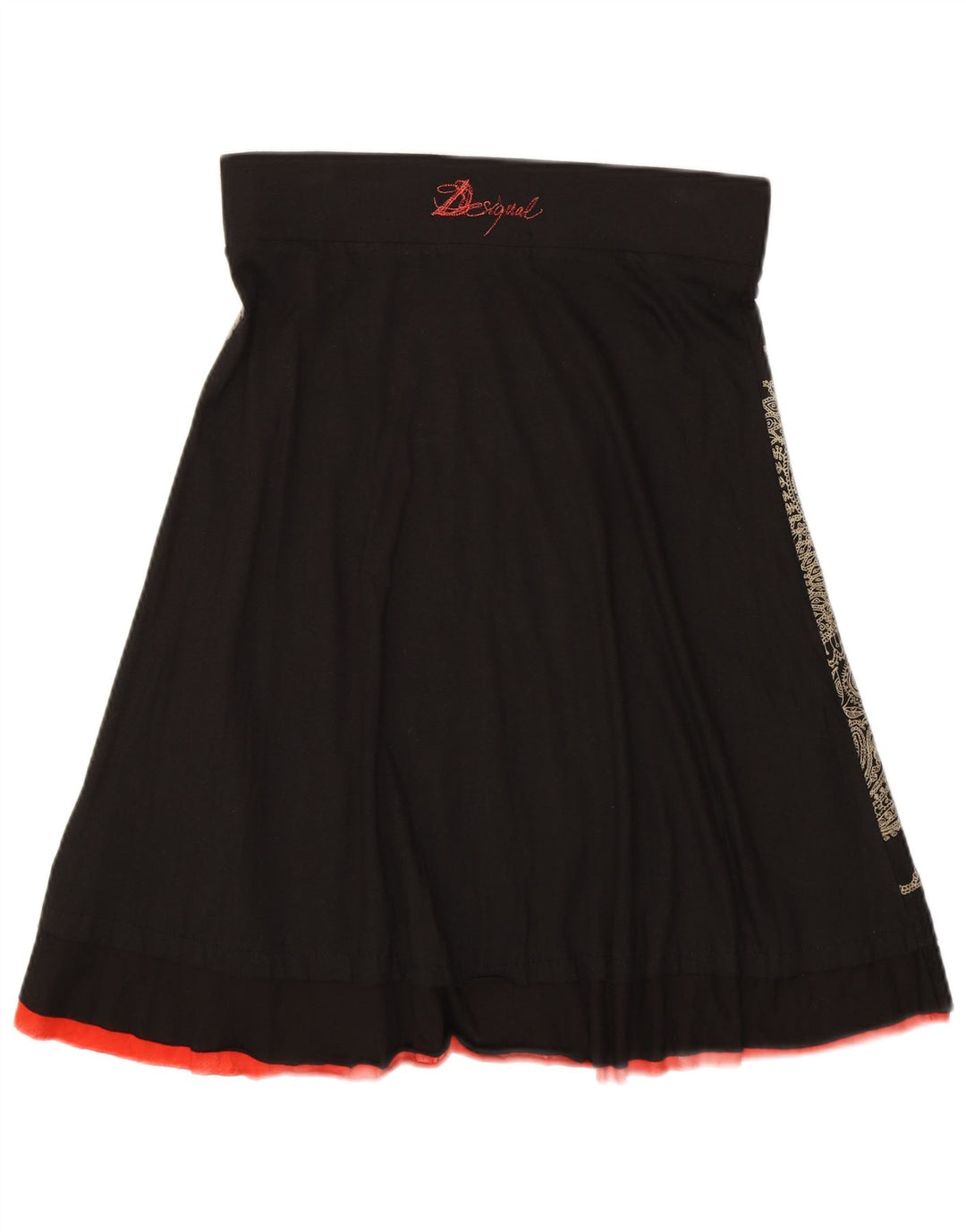 DESIGUAL Kvinder grafisk A-line nederdel lille W30 sort blomstret bomuld